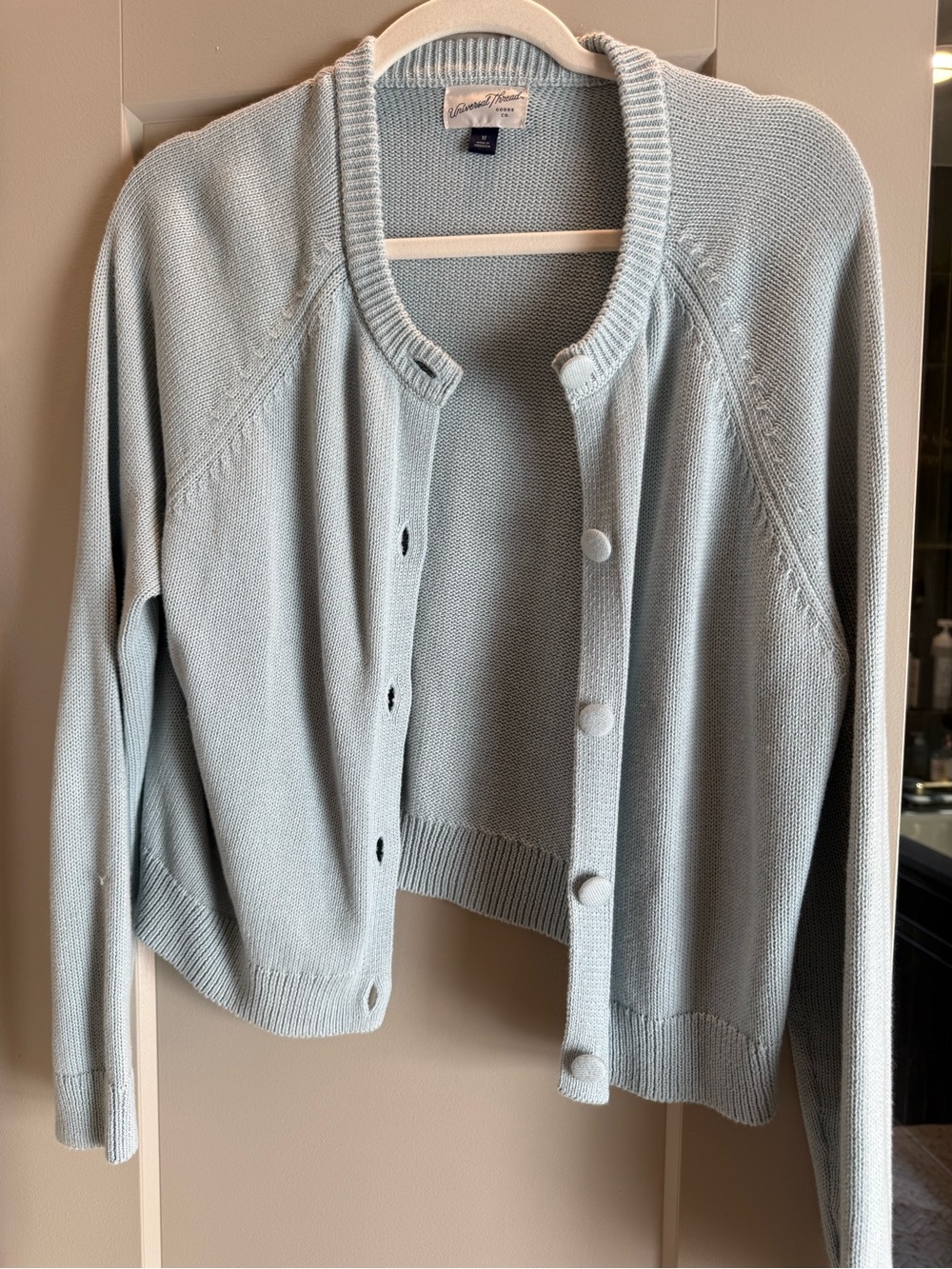 Light Blue Button-Front Knit Cardigan